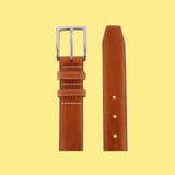 Bassin and Brown Contrasting Stitching Leather Belt - Tan