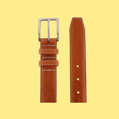 Bassin and Brown Contrasting Stitching Leather Belt - Tan