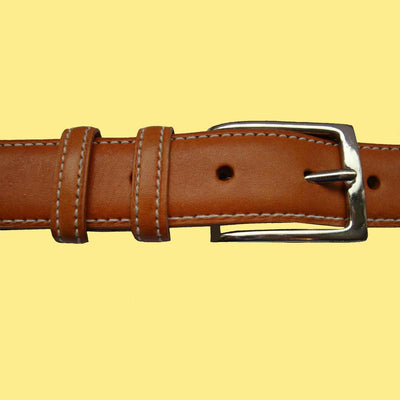 Bassin and Brown Contrasting Stitching Leather Belt - Tan