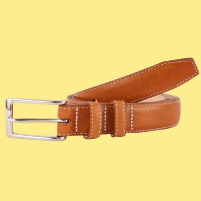 Bassin and Brown Contrasting Stitching Leather Belt - Tan