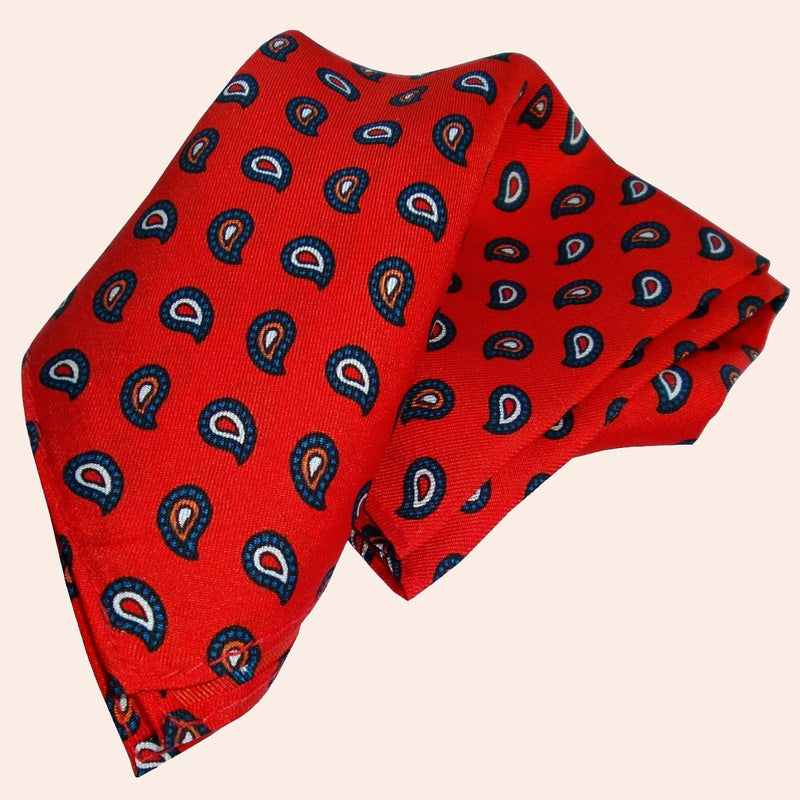 Bassin and Brown Teardrop Paisley Silk Pocket Square - Red