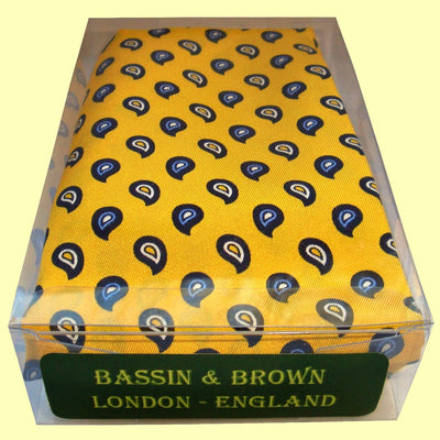 Bassin and Brown Yellow Teardrop Paisley Silk Pocket Square