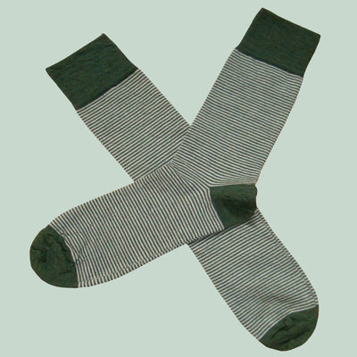 Bassin and Brown Thin Stripe Wool Socks - Green and Beige