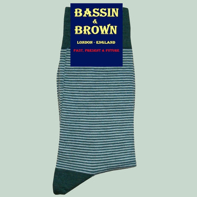 Bassin and Brown Thin Stripe Wool Socks - Green and Beige
