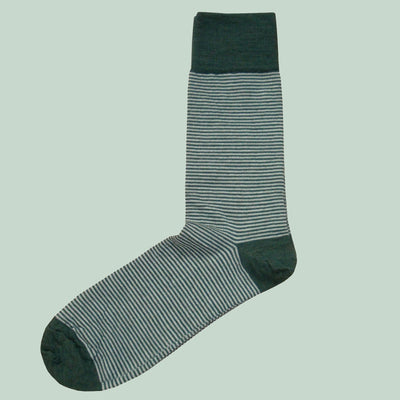 Bassin and Brown Thin Stripe Wool Socks - Green and Beige