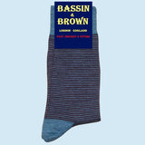 Bassin and Brown Thin Striped Men's Wool Socks - Blue and Wine