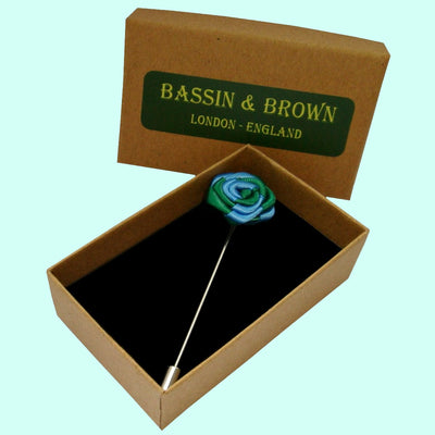Bassin and Brown Blue and Green Two Colour Rose Jacket Lapel Pin