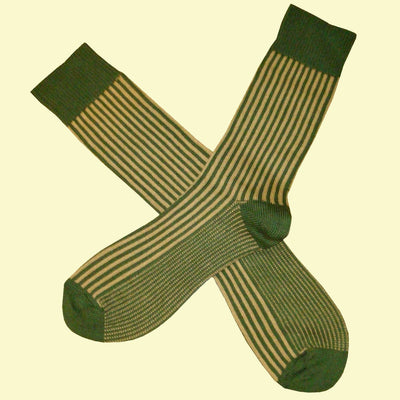 Bassin and Brown Green and Beige Vertical Stripe Cotton Socks