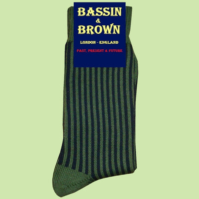 Bassin and Brown Vertical Stripe Men's Socks - Green and Navy
