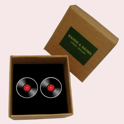 Bassin and Brown Vinyl Disc Cufflinks - Black and Red