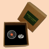 Bassin and Brown Vinyl Disc Lapel Pin - Orange.Black