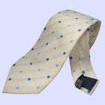 Bassin and Brown Woven Silk Polka Dot Tie - White with Blue Spot