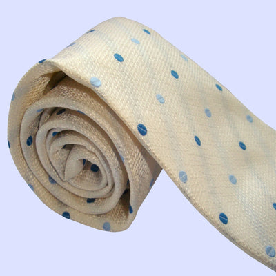 Bassin and Brown Woven Silk Polka Dot Tie - White with Blue Spot