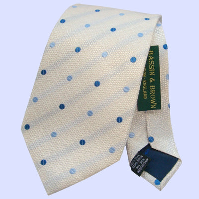 Bassin and Brown Woven Silk Polka Dot Tie - White with Blue Spot