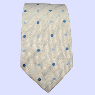 Bassin and Brown Woven Silk Polka Dot Tie - White with Blue Spot