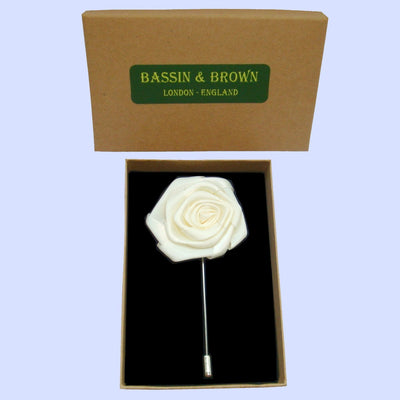Bassin and Brown Rose White Jacket Lapel Pin - 4cm Diameter